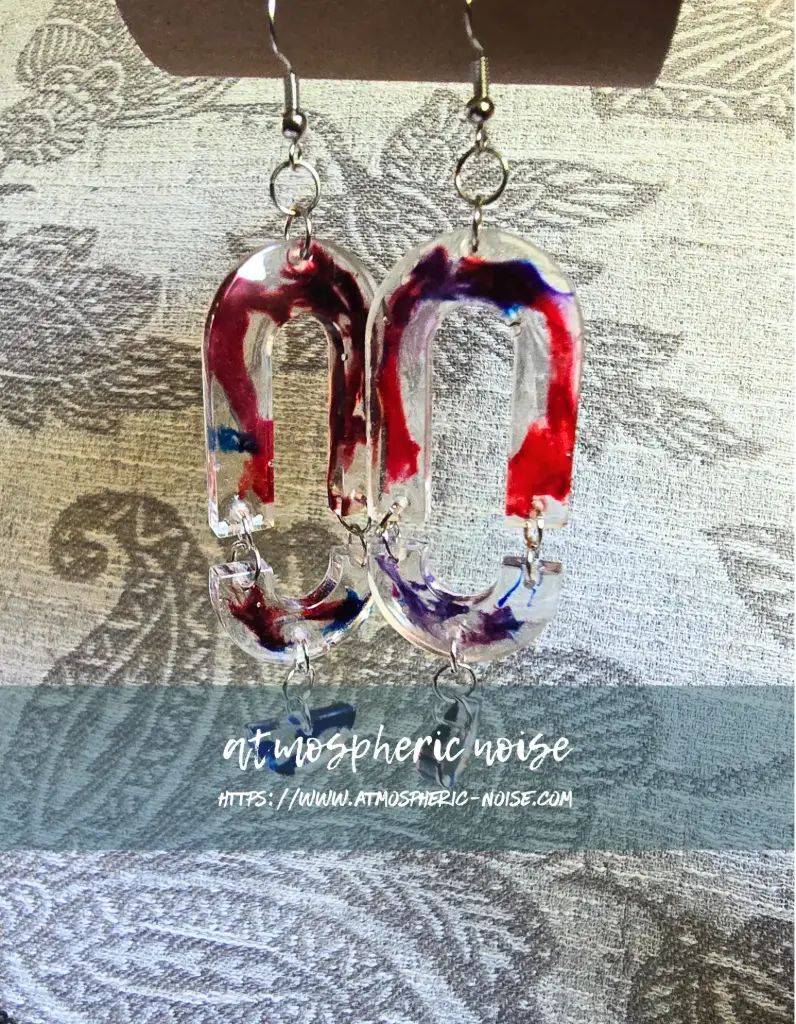 Red and Blue Modern Boho Arch Resin Earrings