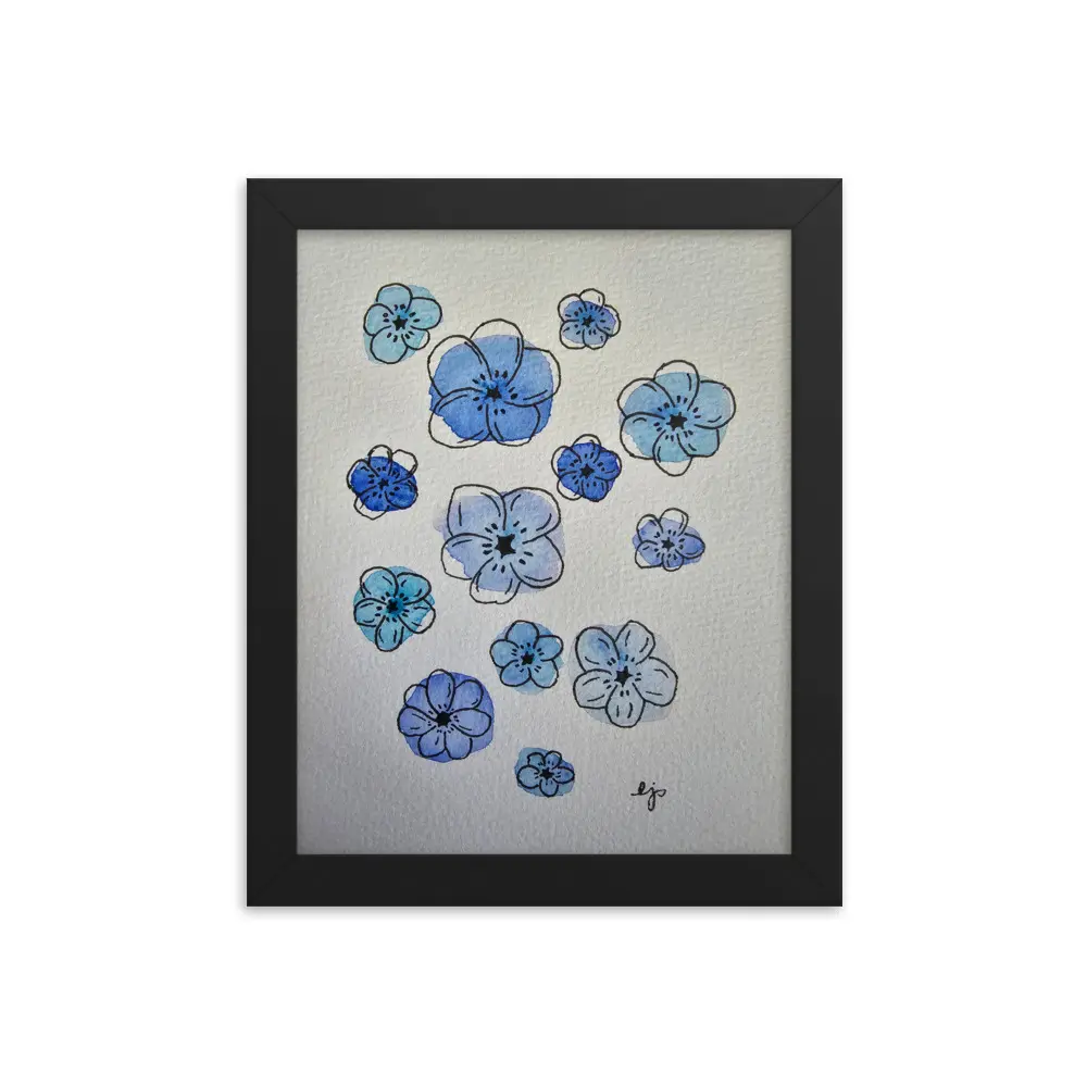 Blue Flower Clusters Drawing Reproduction Print