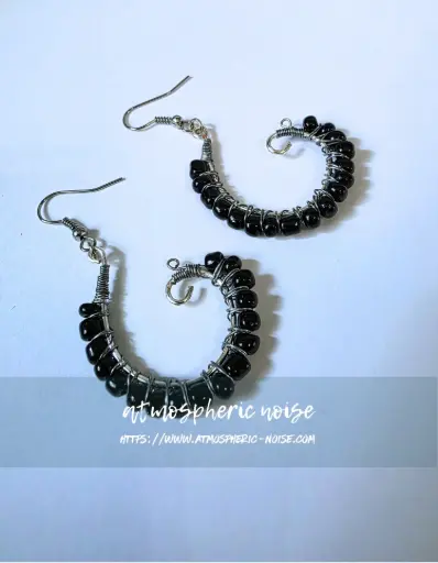 Black Beaded Swirl Earrings - Handmade